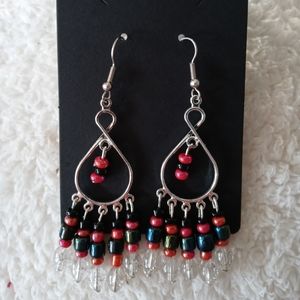 Handmade Silver Beaded Dangle Earrings